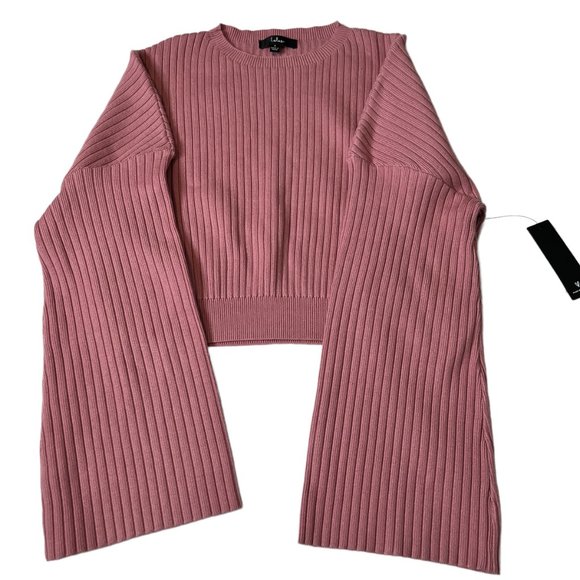 Lulus Pink Ribbed Crop Sweater Wide Sleeve Small - Picture 5 of 6